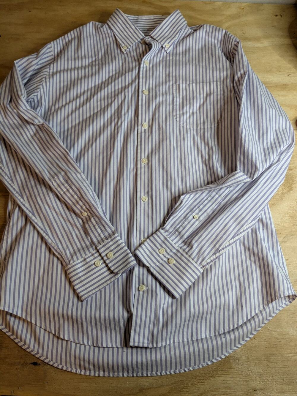 Peter Millar Mens Button Down Shirt LARGE White Purple Stripe Long Sleeve